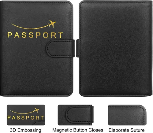Vista 5 de Cartera de pasaporte de piel sintética para pasaporte, RFID impermeable, carteras esenciales para vacaciones, pasaporte, carteras de viaje