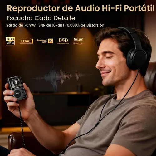 Vista 4 de HIFI WALKER H2 64GB Hi-Res reproductor MP3 Bundle con estuche de transporte