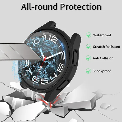 Vista 5 de Funda mate compatible con Samsung Galaxy Watch 6 de 1.850 in con protector de pantalla de vidrio templado impermeable, cubierta completa