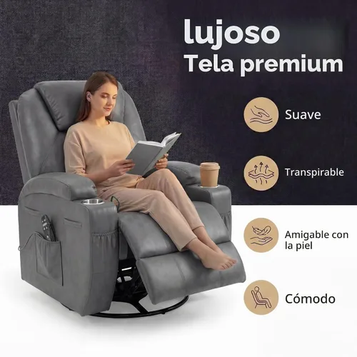 Vista 4 de JUMMICO Pequeño sillón reclinable giratorio con masaje Gris-oscuro