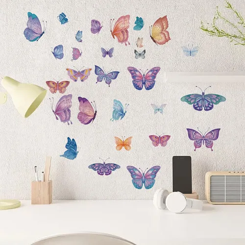 Vista 6 de CRASPIRE 16 hojas de calcomanías de pared con diseño de mariposa, adhesivos para ventana, removibles y coloridos, para decoración de pared, despegar
