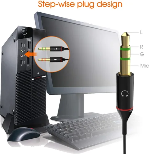 Vista 2 de Maeline Adaptador de auriculares para computadora de 0.138 in hembra a 2 doble cable divisor de audio macho de 0.138 in, micrófono, conector