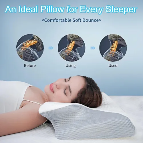Vista 6 de Almohada ergonómica de espuma viscoelástica cervical, almohada ortopédica de cuello de ángulo dorado de 15° para aliviar el dolor de cuello Gris