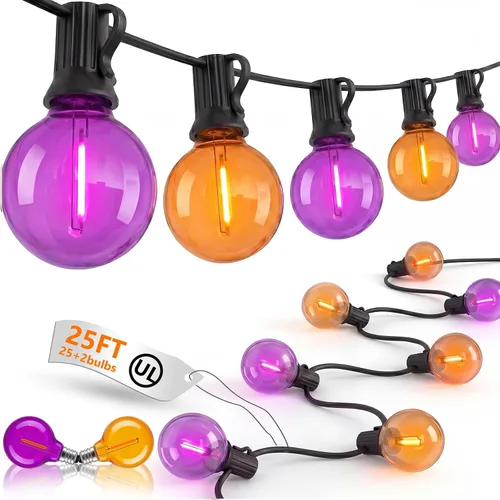 Vista 9 de Guirnalda de luces LED para exteriores, G40, de 25 pies, impermeable, con 27 bombillas inastillables, luces colgantes de decoración de Navidad al