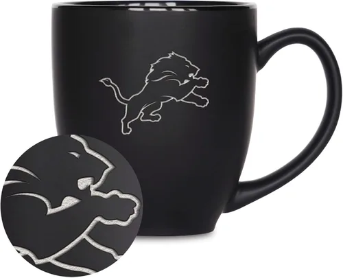 Vista 38 de Rico Industries Taza Bistro Mate Negra de Fútbol Americano NFL de 15 onzas - Para Bebidas Calientes o Frías - Logotipo del Equipo Grabado para una