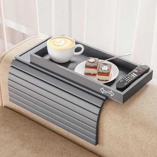 Vista 13 de Bestjing Bandeja de bambú para portavasos de sofá – 2 en 1 con soporte doble desmontable Be Slide-Away – Sofá sillón Caddy para beber aperitivos