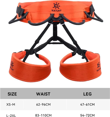 Vista 5 de KAILAS B4 Arnés de escalada en roca para hombre, arnés de techo, cinturón de seguridad, equipo de escalada ajustable, alpinismo, ligero Naranja