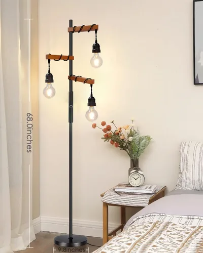 Vista 7 de Lámpara de pie industrial regulable, moderna lámpara de pie de árbol de granja para sala de estar, dormitorio, oficina, decoración rústica del hogar