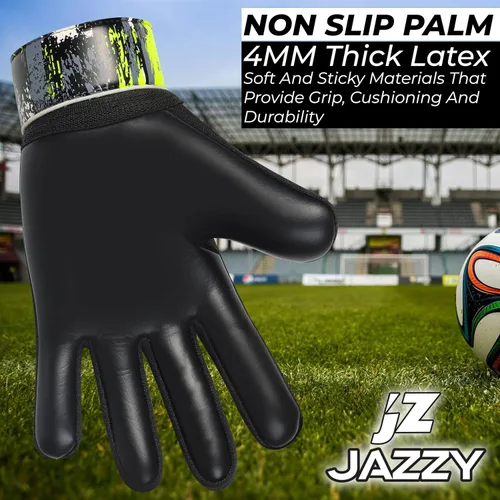 Vista 2 de Guantes de portero de fútbol para niños y jóvenes, guantes de portero antideslizantes con palma de látex de 4 mm y fuerte agarre, protección doble
