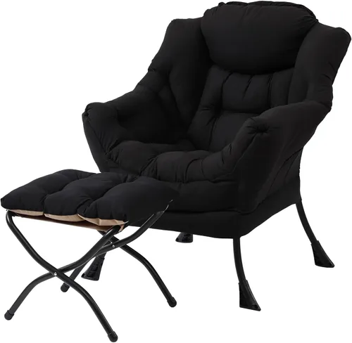 Vista 21 de LITA - Silla perezosa con otomana, sofá tapizado de ocio moderno de acento, silla de lectura contemporánea de salón con reposabrazos y bolsillo