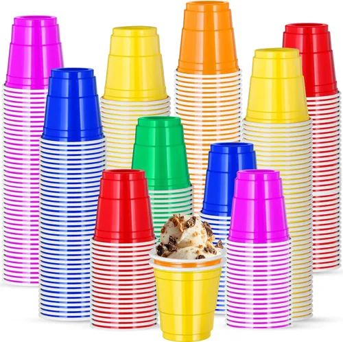 Vista 10 de 500 piezas vasos de chupito de 2 onzas de colores surtidos, vasos de chupito coloridos de plástico neón para beber, degustaciones servidas