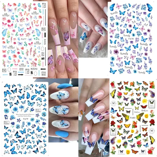 Vista 5 de Eseres 10 hojas de calcomanías de uñas de mariposa para mujer, diseño y arte de uñas