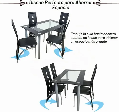 Vista 7 de HomVent Juego de mesa de comedor para 4, pequeño comedor de vidrio templado, mesa de cocina y sillas para espacios pequeños, transparente, blanco