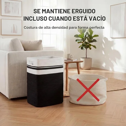 Vista 9 de OIAHOMY - Cesta de lavandería de 91L, cesta de lavandería XXXL, cesta plegable de cuerda de algodón, cesta de almacenamiento tejida para mantas Negro