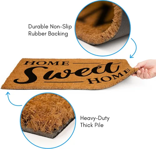 Vista 4 de PLUS Haven 17.5x30 Alfombra de Puerta "Home Sweet Home" con Respaldo Resistente - Alfombra de Coco Coir para Usos en Interiores o Exteriores