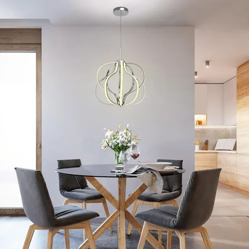 Vista 2 de Tangkula Candelabro LED moderno, lámpara colgante regulable con altura ajustable, lámpara de techo para dormitorio, sala de estar y comedor, LED