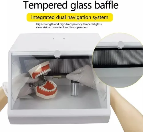 Vista 6 de Bafle de vidrio templado de laboratorio dental de alta resistencia LED colector de polvo de vacío caja extractor de vacío con 2 filtros