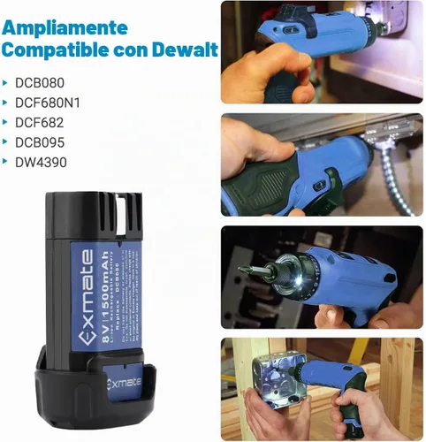 Vista 6 de Exmate Paquete de 2 baterías de 1500 mAh 8 V Max compatibles con Dewalt DCB080 DCF680N1 DCF682 DCB095 DW4390 DCF680N2 DCF680G2 DCL023 DCF680