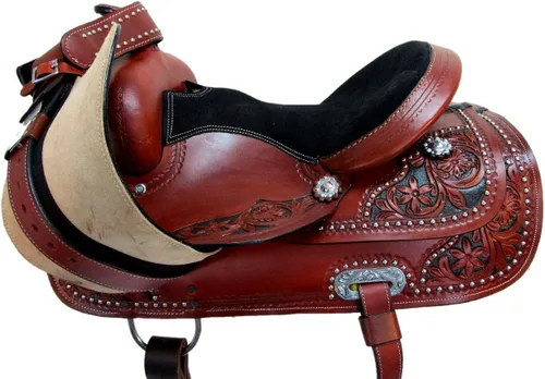 Vista 8 de Western Horse Saddle Pleasure Barrel Racing Trail Floral Tooled Cuero TACK Set 15 16 17 18