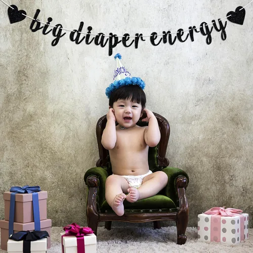 Vista 5 de Cartel de energía de gran pañal, letrero de bienvenida de cumpleaños para niños, feliz cumpleaños/baby shower, suministros de decoración para niños