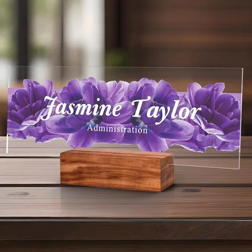Vista 76 de Placa de identificación personalizada para escritorio, decoración de oficina de acrílico transparente con diseño de flores, decoraciones
