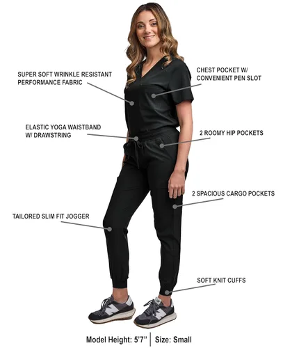 Vista 2 de Green Town Conjunto de ropa quirúrgica para mujer, pantalón deportivo y parte superior con cuello en V, 5 bolsillos, cintura de yoga, uniforme