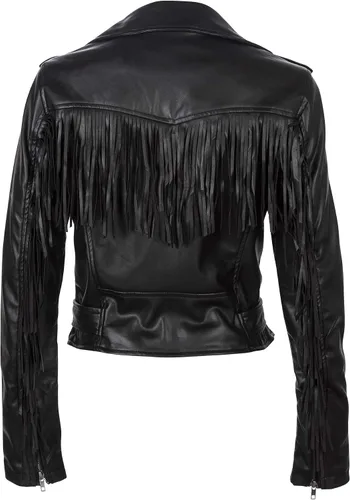 Vista 2 de Glam and Gloria - Chaqueta de motociclista con flecos de piel sintética negra