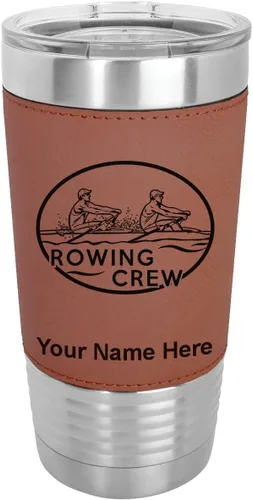 Vista 15 de LaserGram 20oz Vacuum Insulated Tumbler Mug, Rowing Crew, Personalized Engraving Included (Faux Leather, Baseball Style)