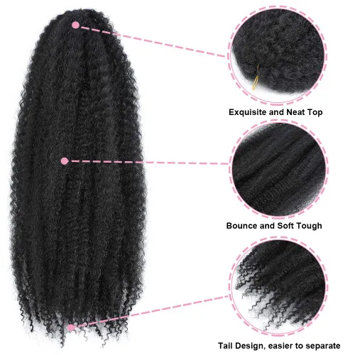 Vista 5 de Dansama Cabello Marley, 24 pulgadas, cabello trenzado Marley Twist, extensiones de cabello rizado rizado (24 pulgadas (paquete de 3), #1)