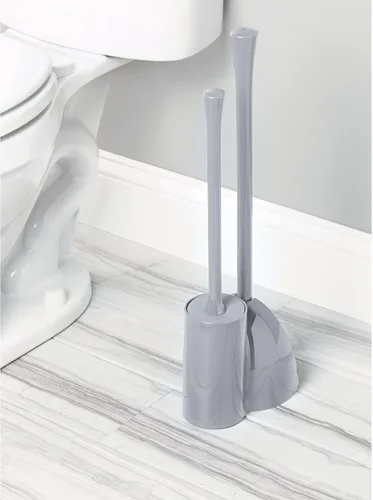 Vista 6 de iDesign Juego compacto de cepillo y desatascador de inodoro para limpieza y almacenamiento del baño - Gris