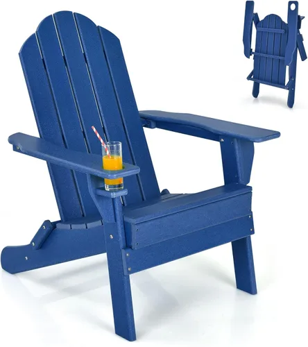 Vista 26 de Giantex Adirondack - Silla plegable para exteriores, silla de patio resistente a la intemperie de HDPE con soporte integrado para tazas, silla