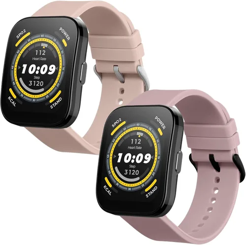 Vista 10 de kwmobile Correas de reloj de silicona para Amazfit 0.866 in Negro / Beige
