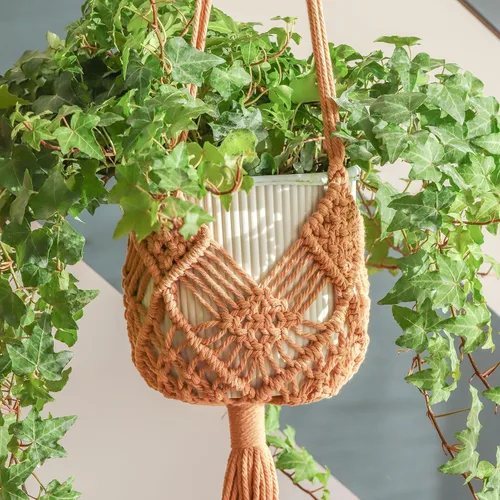 Vista 15 de Maceta Colgante con Patrones, Juego de 4 Colgadores de Macramé para Plantas de Interior, para Macetas de hasta 8 Pulgadas, Soporte de Ganchillo Boho