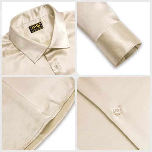 Vista 5 de Barry.Wang Camisas de discoteca de los años 70 para hombre, camisas beige B