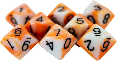 Vista 2 de Paladin Roleplaying Dados naranja y blanco - Juego de 8 D10 - 'Troll Slayer