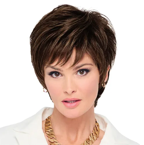 Vista 6 de Raquel Welch - Peluca corta Bob atada a mano feroz y enfocada por Hairuwear, gorra de tamaño medio, castaño iluminado por el sol RL10/12