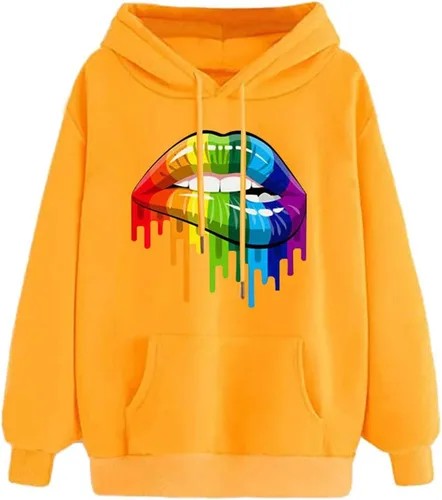 Vista 2 de Sudadera con capucha de manga larga con estampado de labios para mujer