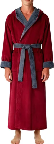 Vista 24 de Alexander Del Rossa Bata de baño de vellón afelpado suave, con capucha, para hombre, bata larga y cálida Verde militar