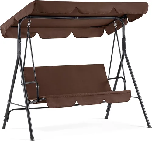 Vista 9 de MCombo - Silla de columpio para patio al aire libre, sillón balanceable con toldo ajustable para 3 personas, cojines extraíbles, 4003