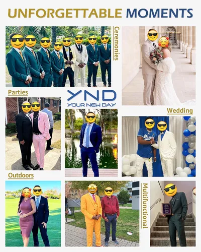 Vista 6 de YND Traje de 3 piezas de ajuste entallado para hombre, un botón, chaqueta sólida, chaleco y pantalones con corbata