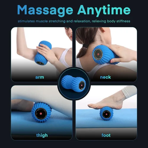 Vista 6 de Pelota de masaje de maní vibratoria 2 en 1 con 6 modos de masaje, bola de rodillo de masaje vibratoria recargable para recuperación muscular, azul