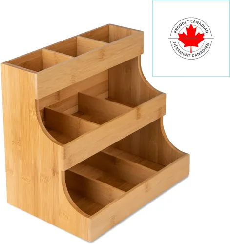 Vista 5 de Theodore Organizador vertical de té de bambú, capacidad para 180 bolsas de té, caja compacta de almacenamiento de té de madera para el hogar