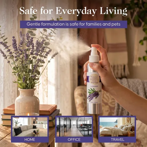 Vista 3 de Victoria's Lavender Spray de fragancia para habitación, ambientador y eliminador de olores, espray de lavanda, aroma de aceite esencial de lujo