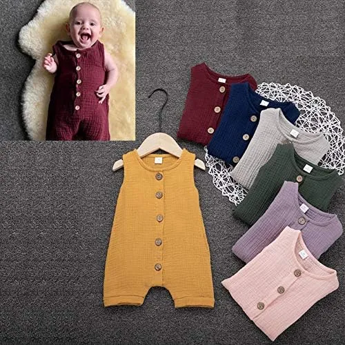 Vista 7 de Conjunto de ropa de algodón y lino para bebés recién nacidos y niñas