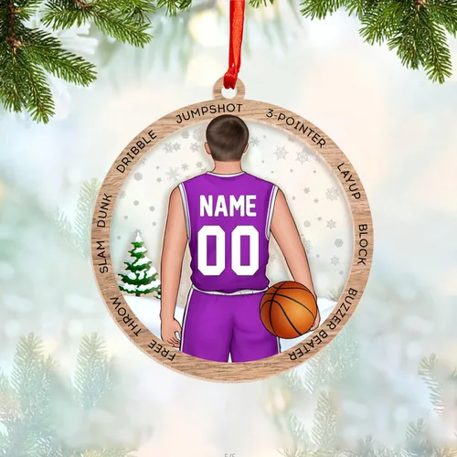 Vista 2 de Adorno Personalizado de Baloncesto 2025 - Adorno de Jugador de Baloncesto - Adornos de Árbol de Navidad de Baloncesto - Regalos de Jugador de Bkb 5