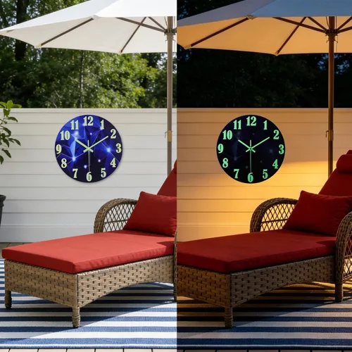 Vista 4 de jomparis Relojes al aire libre impermeable 12 pulgadas Galaxy Night Light Reloj de pared de vidrio para piscina patio baño 12''Sky