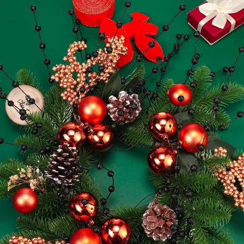 Vista 6 de Syhood 200 tallos de bayas con purpurina, 13.8 pulgadas, ramas de acebo para decoración de árbol de Navidad, adornos de vacaciones, decoración