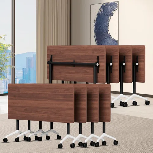 Vista 25 de Mesa de conferencias con tapa abatible, mesa modular plegable para sala de conferencias con ruedas, mesa de sala de reuniones con ruedas, moderna