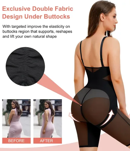 Vista 4 de REYEOGO Body moldeador para mujer, con control de abdomen, levantador de glúteos, moldeador de cuerpo completo, sin costuras, para muslos, faja