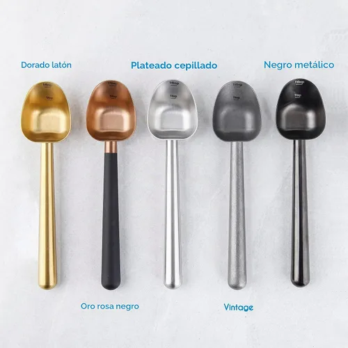Vista 9 de Easyworkz Cuchara de café de mango largo hueco de acero inoxidable, cuchara medidora de 0.27 oz para café molido y té de hojas sueltas, latón dorado